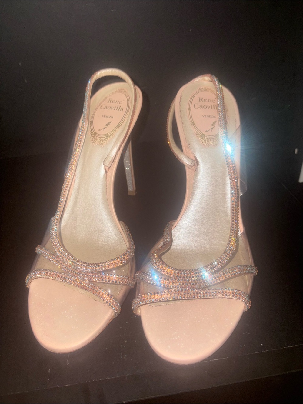Rene Caovilla Blush Pink Crystal Slingback Heels